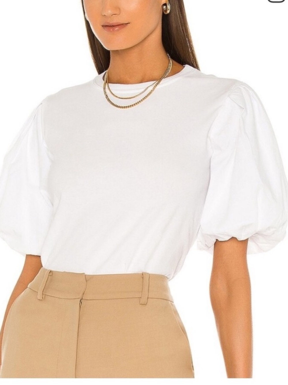 Jonathan Simkhai Poplin 100% Organic Cotton White Puff Sleeve Tee XS